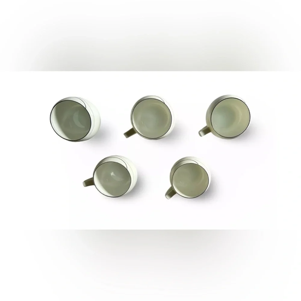 Set of FOUR Mikasa THREADS Coffee Cups, Black & Gray Lines Fine China Japan